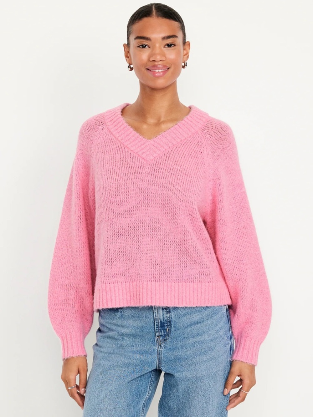Old Navy Pink V-Neck Boxy Knit Sweater